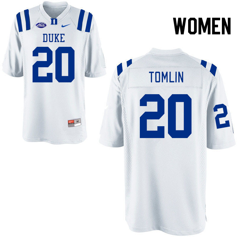 Women #20 Donald Tomlin Duke Blue Devils College Football Jerseys Stitched Sale-White - Click Image to Close